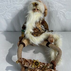 Festive Santa Figurine with Gold Accents Yule Tidings 24” H Elves